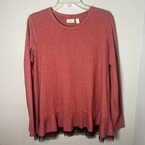 LOGO Lounge by Lori Goldstein Red Tulle Layered Sweatshirt Top Whimsical Size L